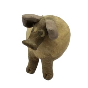 Clay Pottery Whistle Primitive Folk Art Pig Tail Ceramic Handmade Figural Signed